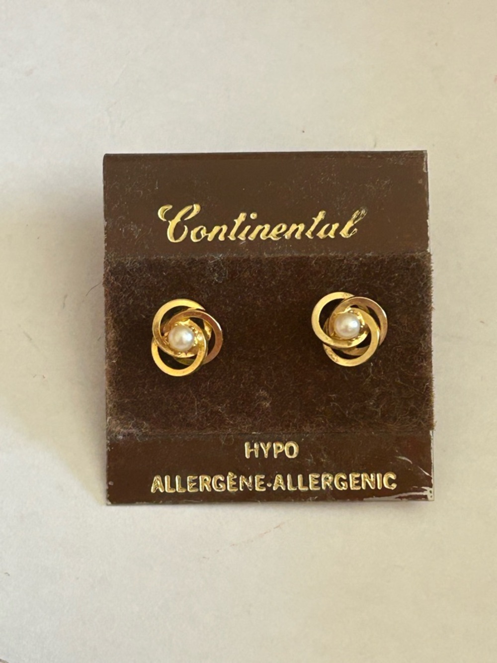 Continental Vintage Gold-Tone Pearl Knot Stud Earrings